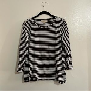Michael Kors Striped 3/4 Sleeve Top